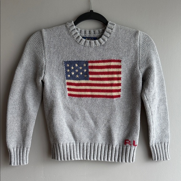 Ralph Lauren Gray Crewneck Sweater with American Flag - Picture 1 of 7